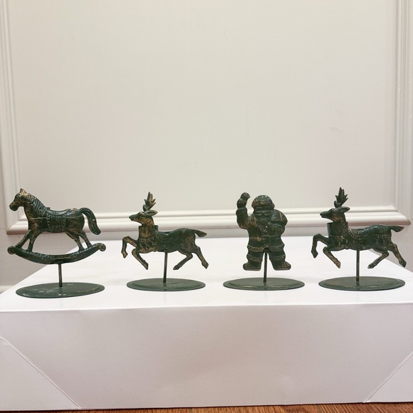 Source Unknown Other - 4 Vintage Green And‎ Gold Metal Christmas Candle Stick Holders Holiday